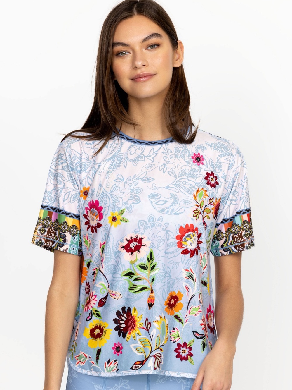 Johnny Was Bee Active Short Sleeve Oversized Crop Tee Floral Women’s Size XL